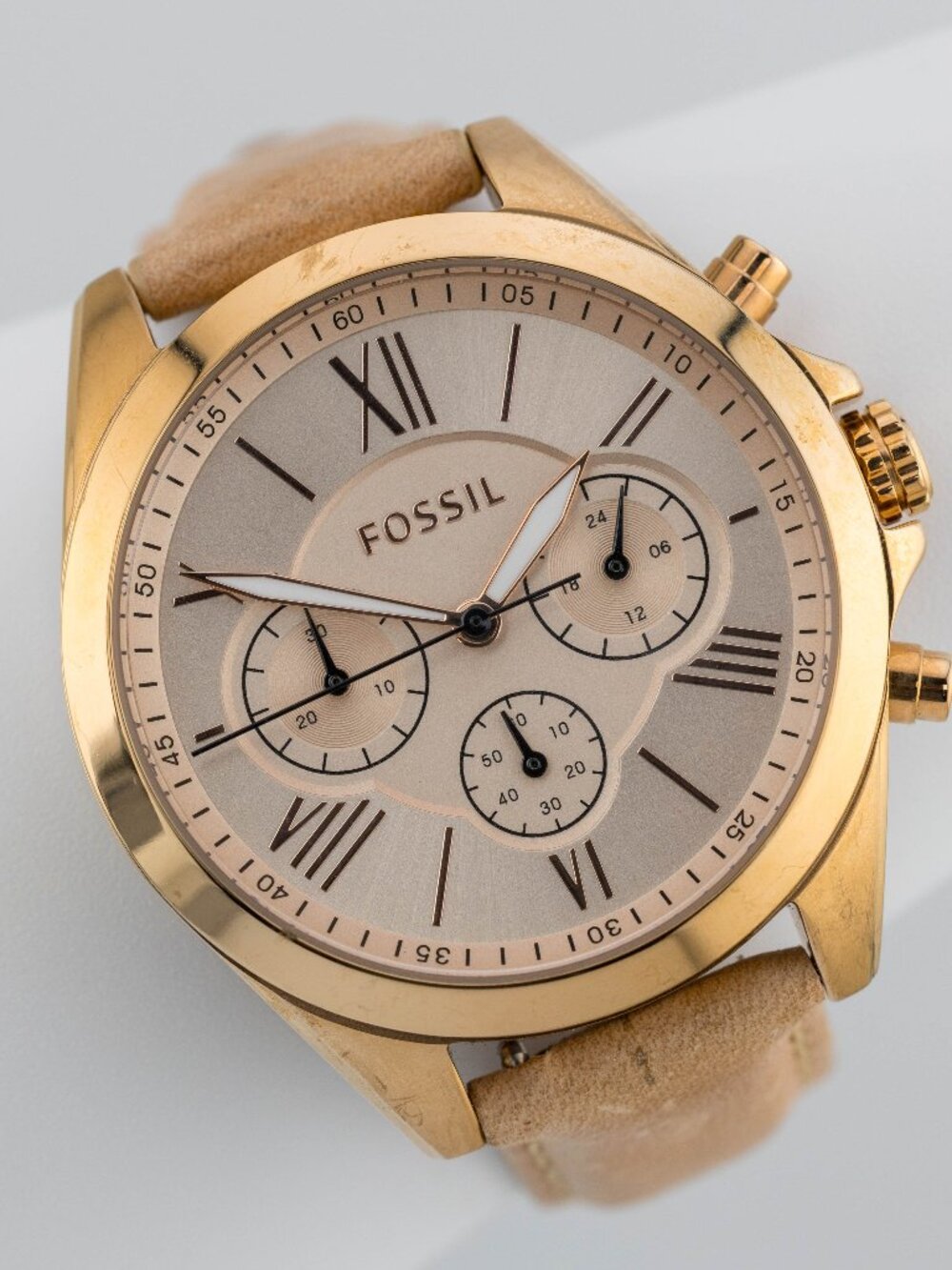 Fossil BQ3003 Grant Chrono Tan Leather Quartz Analog Men's Watch New Battery